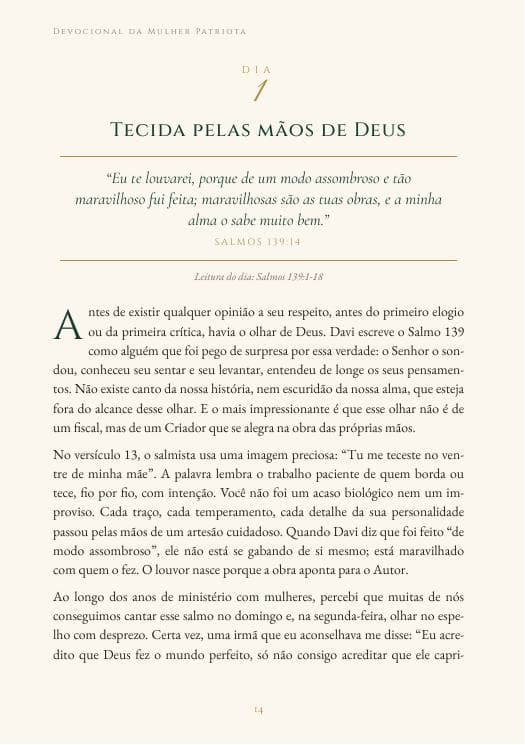 Dia 1 — Tecida pelas mãos de Deus, página real do PDF.