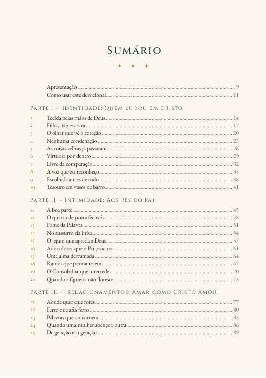 Sumário do Devocional da Mulher Patriota, com as 9 jornadas.